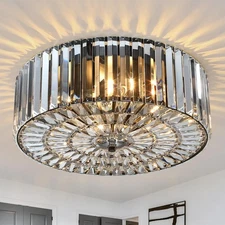 Large Crystal Ceiling Light, 17.5" Black K9 Crystal Flush Mount Ceiling Light...