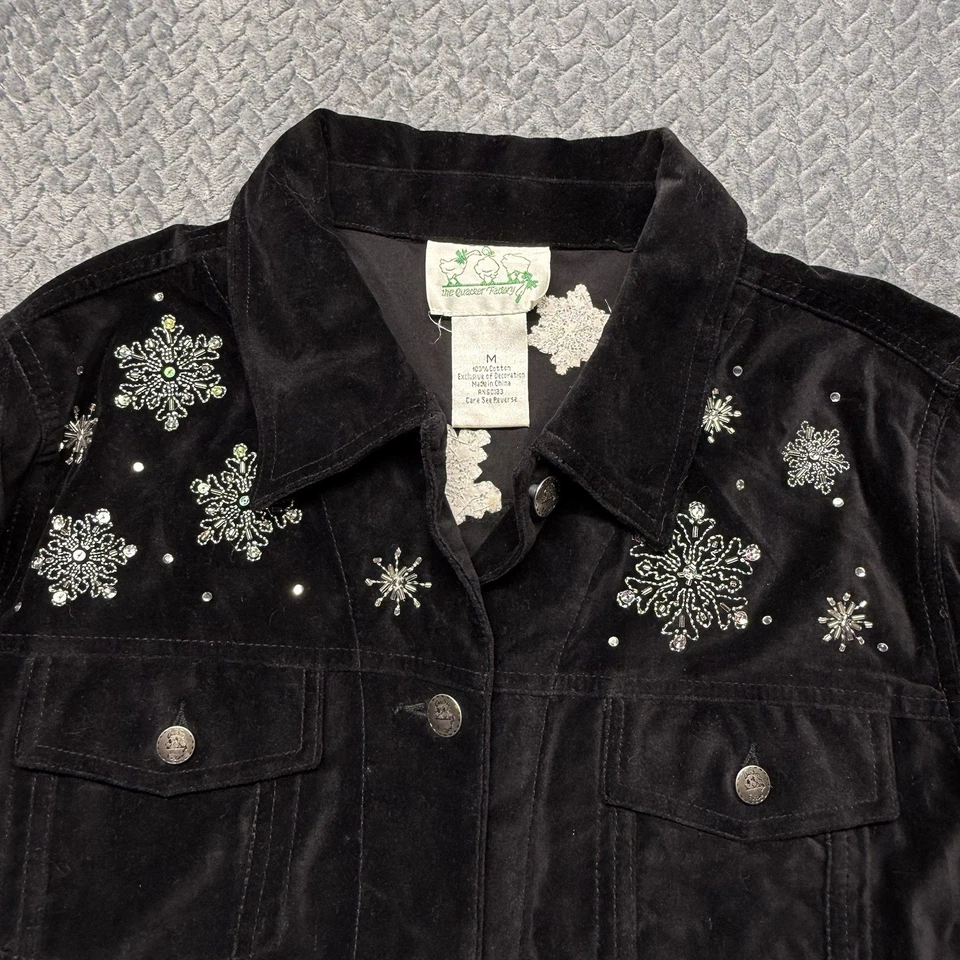 VTG Quacker Factory Jacket Women M Capture The Magic Snowman Black Embroidered - Image 3 of 4