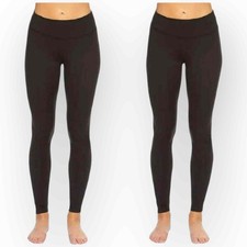 NWT Felina Sueded Lightweight Leggings 2-Pack XS Black Mid-Rise Wide Waistband