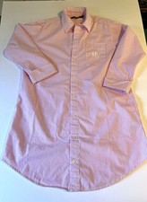 Ralph Lauren Pink Striped Button Down Shirt Dress Monogram 3/4 Cuff Sleeve SMALL