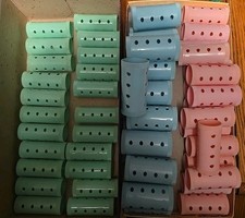 Lot of 58 Vintage Hair Curlers Rollers Plastic 17 pink 22 green 19 blue MB