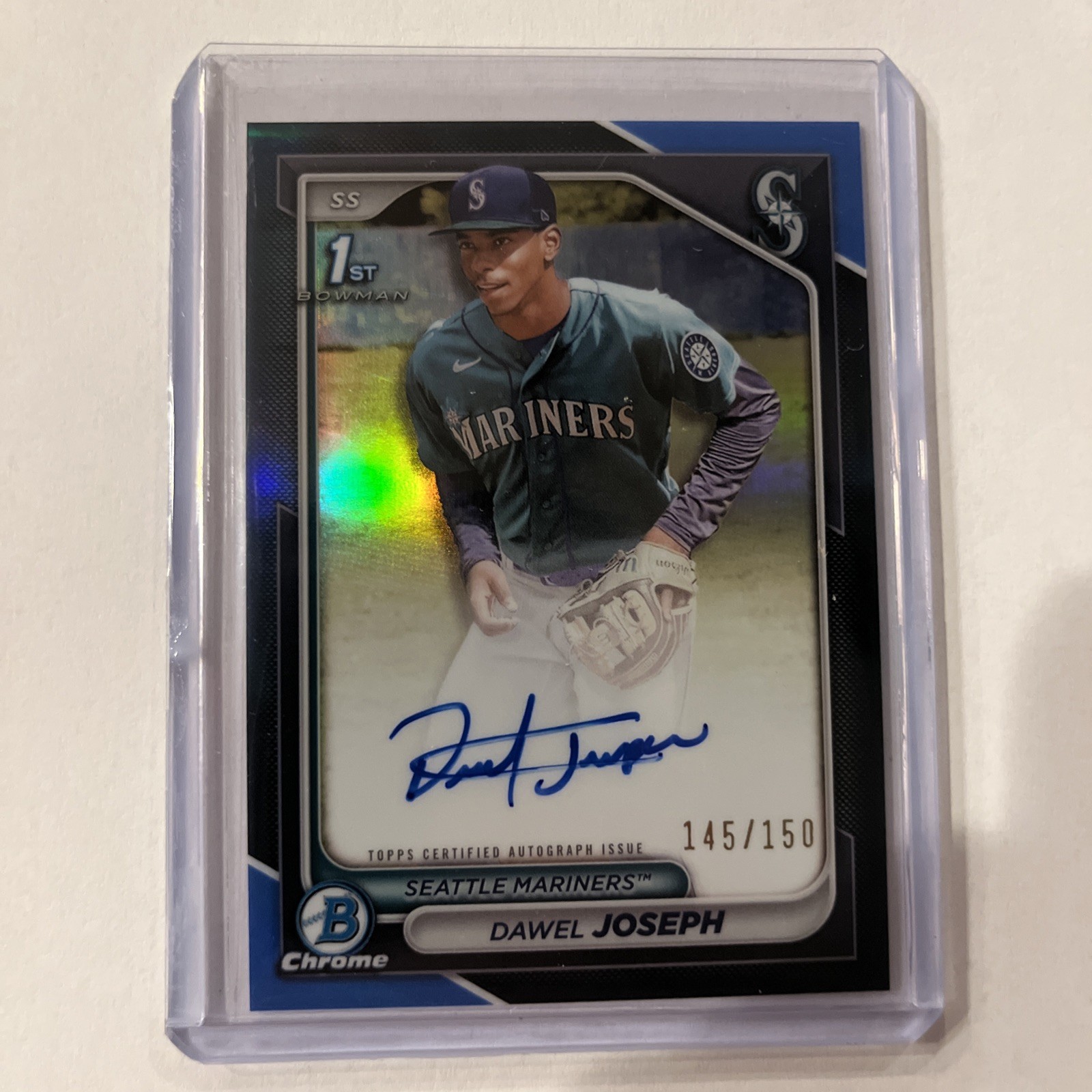 DAWEL JOSEPH 2024 BOWMAN CHROME BLUE 1ST AUTO AUTOGRAPH /150 MARINERS
