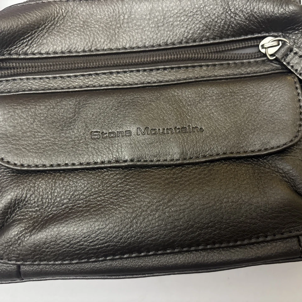 Stone Mountain Metal Gray Leather Crossbody Shoulder Clutch hand Bag pockets - Image 4 of 4