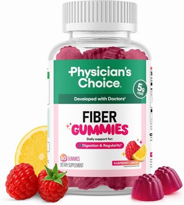 Physician s Choice Fiber Gummies for Digestive Health & Regularity - Raspberry L