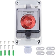 Emergency Stop Button with Box,10A 440V Emergency Shut Off Switch, IP65 Waterpro