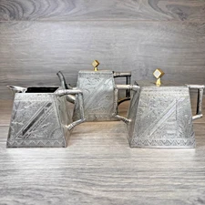 James W Tufts Silver Plated Cubist Square Aesthetic Movement Tea Set 1900