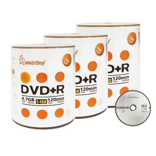 Disco de grabación en blanco 300 Smartbuy 16X DVD+R 4,7 GB logotipo datos superiores video - Imagen 1 de 2