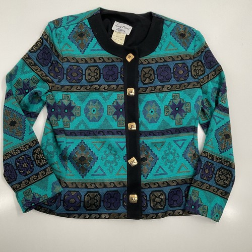 Vintage Lady Carol Button Jacket Shacket Geometric Print Granny Womens Sz 4P - Picture 3 of 10