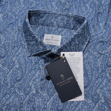Emanuel Berg NWT Byron Casual Button Down Shirt Size 42 16.5 L in Blue Paisley