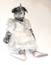Anthropomorphic Doll: Rhinoceros Ballerinita With Apron. Handmade Art Piece