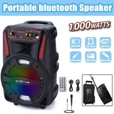 8" Portable Bluetooth Outdoor Party Speaker Heavy Bass Sound Remote FM Mic