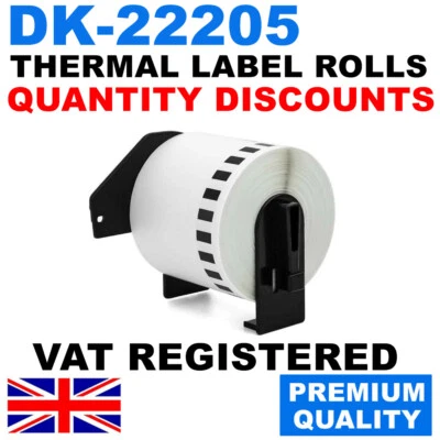 CONTINUOUS THERMAL LABELS FITS BROTHER DK22205 DK-22205 P TOUCH PRINTERS - 62mm