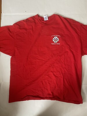 Hanover Fire Deparment Truck Shirt Size 2XL Red Boston BFD- Hole in shirt