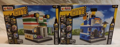 Block Tech City Streets Downtown Building Book Store and Quick Mart Sets