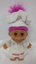 Vintage Russ Berrie Troll Doll MASTER CHEF Fuchsia Crazy Hair Chef Hat 5" Cooks 