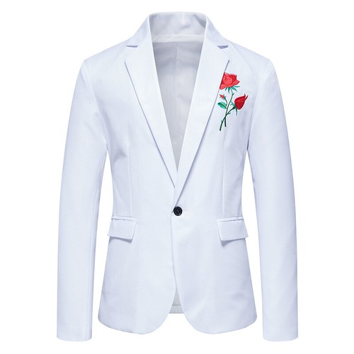 Herren Fit Business Blazer Freizeit Knopf Anzug Mantel Stickerei Rose Jacke Tops Slim - Bild 8 von 12