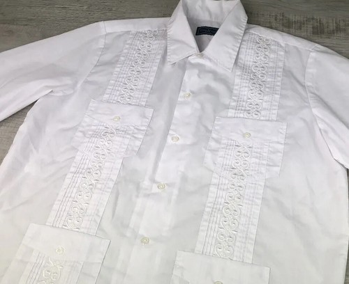 Vintage Mexican Wedding Shirt 70s 80s White TropiCool Collared Mens Size M - Picture 4 of 12