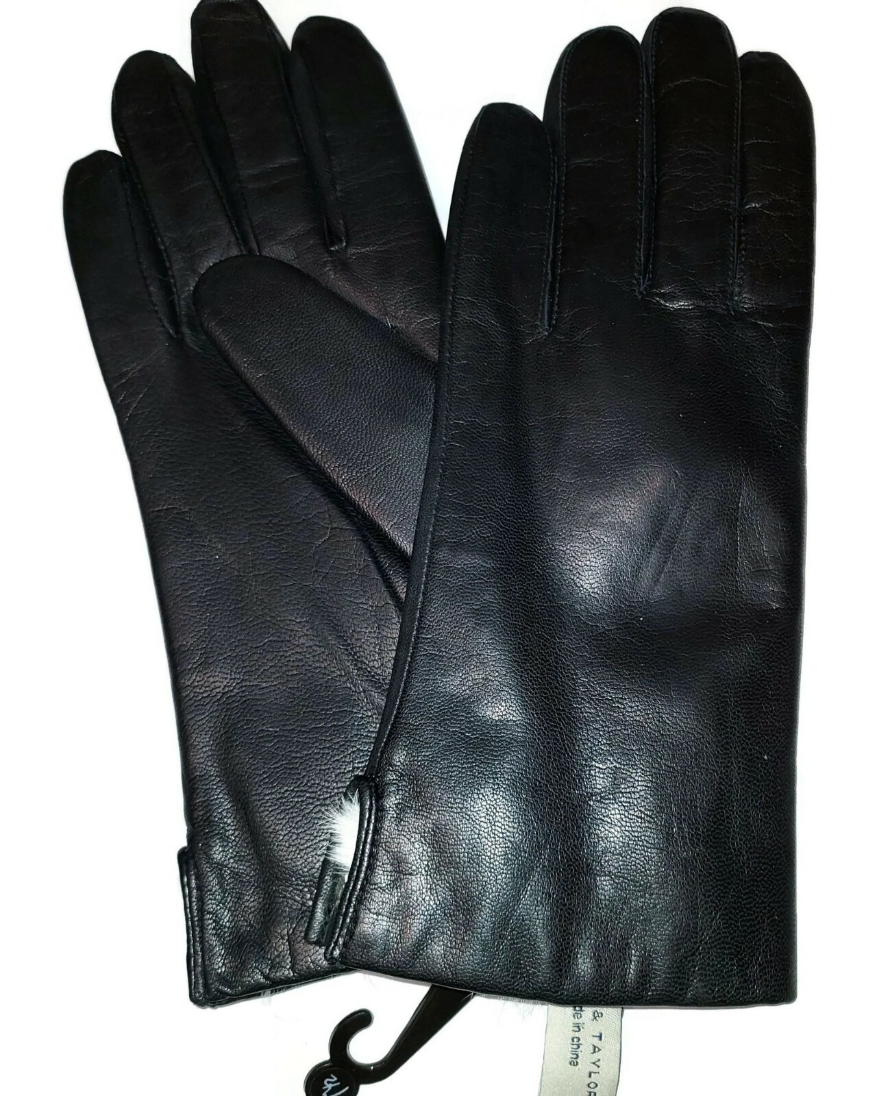 Women's Etienne Aigner 100 Rabbit Fur Lined Leather Gloves Black