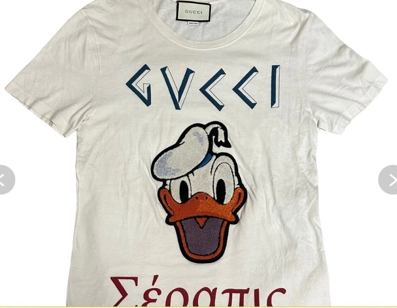 GUCCI x Disney 17ss Donald Duck T-shirt White Washed Cotton Jersey Men's  size XS