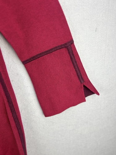 Chicos Women's Sweater Size 1 Long Chunky Cardigan Sweater Jacket Burgundy - Picture 7 of 7