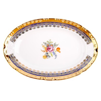 Thun Gardens of Versailles Gilded Serving Plate Oval Porcelain Platter 12.6''x8''
