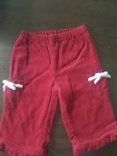Janie and Jack 2007 Baby Girls Corduroy Pants w/ White Bows Pockets Size 3 6 M