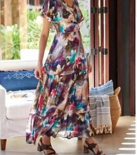 Soft Surroundings Multicolor Italian Dreams 3DB44 Ruffle Maxi Dress Size Large