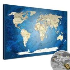 Lana KK® Leinwandbild - World Map Blue Ocean - Weltkarte, Pinnwand