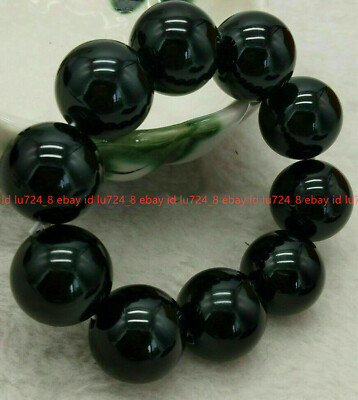 Huge 16/18/20mm Natural Black Agate Onyx Gems Round Beads Elastic Bracelets 7.5''