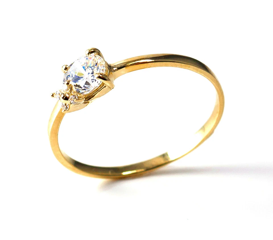 9ct or Jaune Solitaire & Accents Fiançailles Bague - Photo 3/4