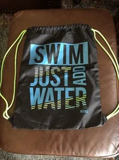 Justice Black W Neon Green swim bag Backpack Cinch￼ sack “Just Add Water” 18x14
