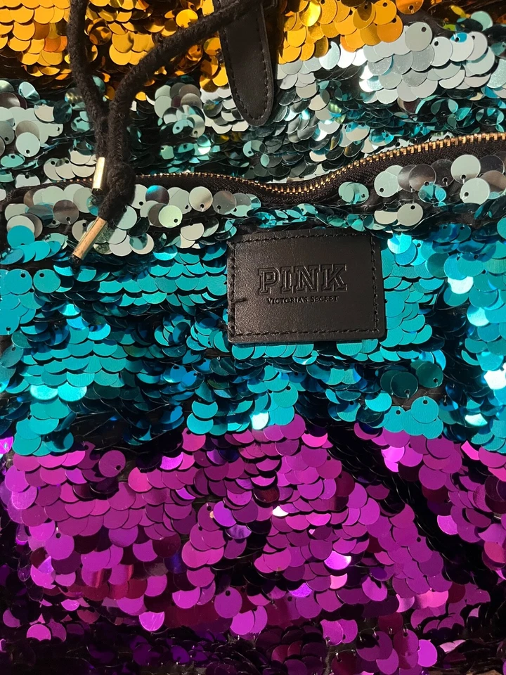 VIntage RARE Victoria’s Secret Pink OMBRE Sequin Rainbow Backpack Fashion Show - Image 2 of 4