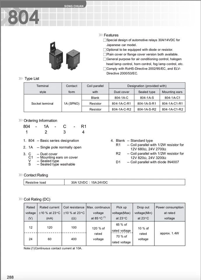 2 Song Chuan Power Relays & Connectors 804-1A-C1 30A Coil=12VDC FREE US SHIPPING - Image 4 of 4