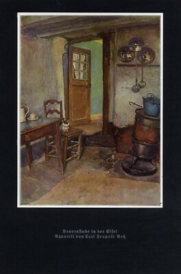 Bauernstube in der Eifel Kunstdruck 1935 von Carl L. Voss * Rom   München Katze