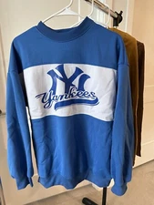 set of three sweaters. white, blue, brown. multi-brand. size s. (c120)