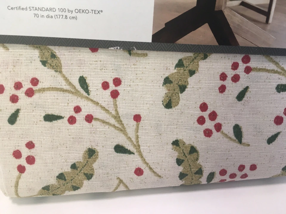 Target Threshold 70" Round Tablecloth Beige Red Holly Berries Christmas 2019 - Image 3 of 4