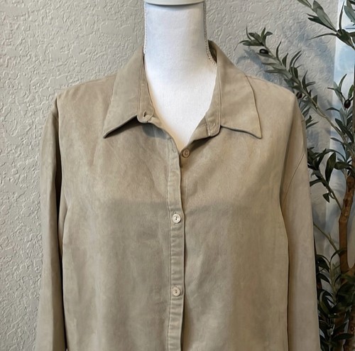 Marsh Landing Classic Faux Suede Button Down Blouse Eyelet Trim Details Size XL - Picture 5 of 9