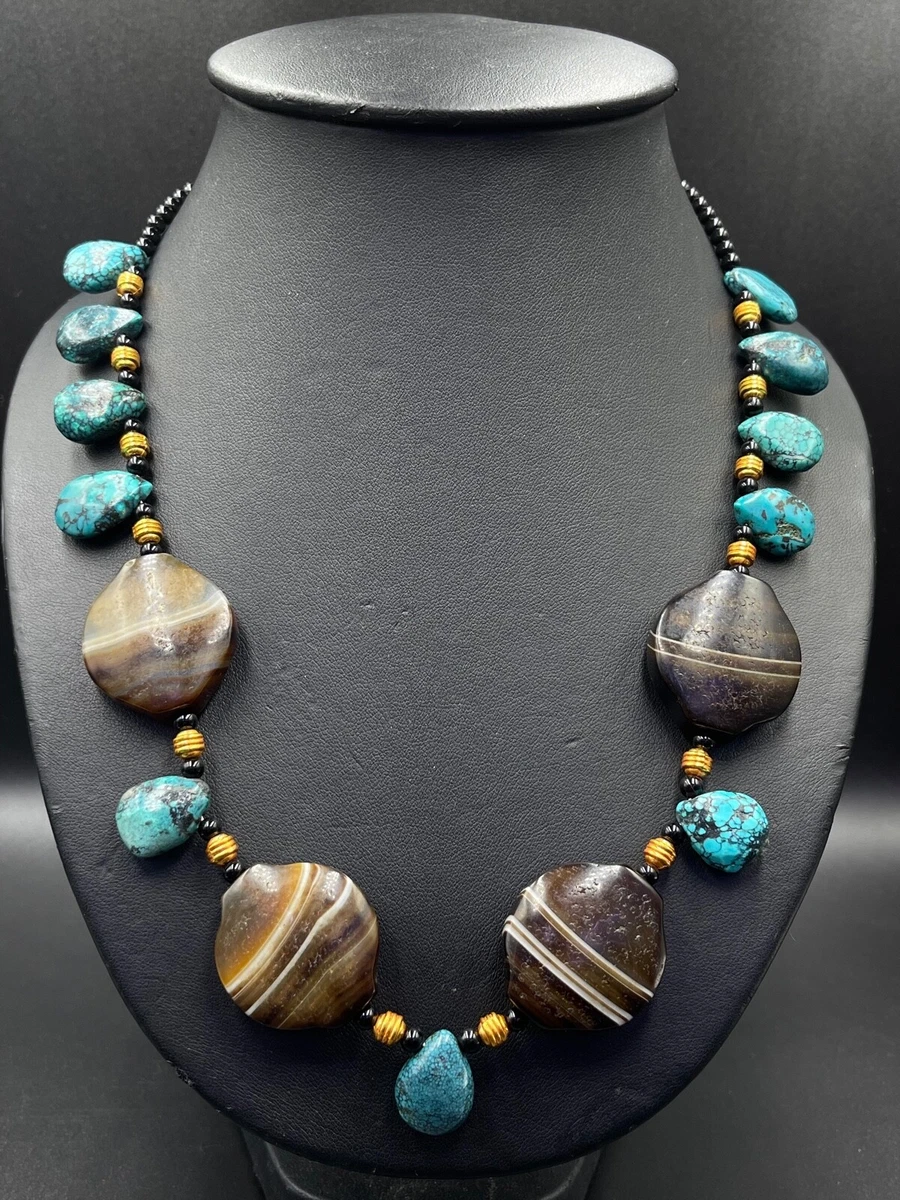 Ancient Natural Turquoise And Suleimani Yemeni Aqeeq Agate Stone