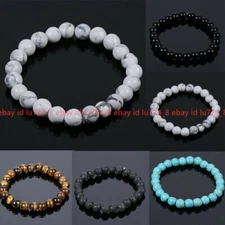 Men Women 8mm Tiger Eye/Turquoise/Agate/Lava Stone Round Beads Elastic Bracelet