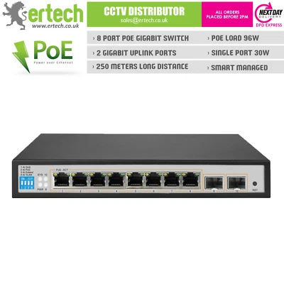 ERTECH Switch Power over Ethernet PoE gestito 10 porte Gigabit Layer 2+