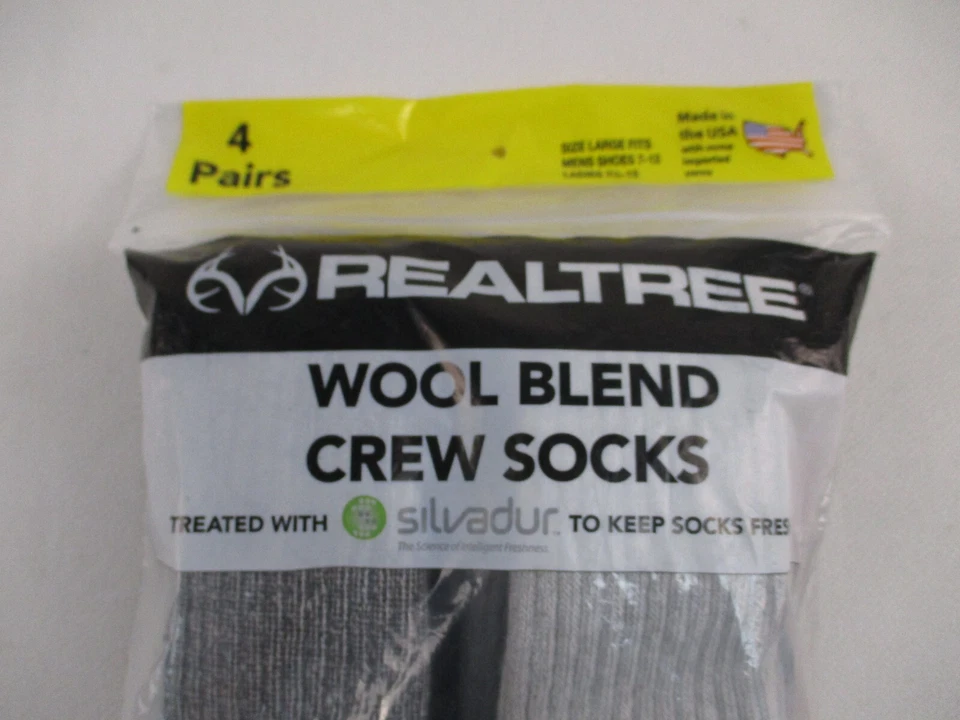 Realtree Wool Blend 4 Pair Crew Socks Men's Shoe Size 7-12 Made in USA - Image 3 of 4