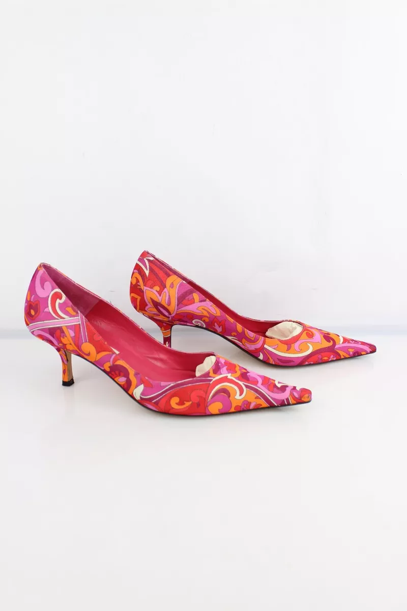 PURA LOPEZ Escarpins toile rose orange mauve T 41 Tr s bon tat eBay