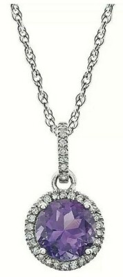 Amethyst & Real Diamond Halo-Styled 18'' Necklace 14K White Gold Finish $995