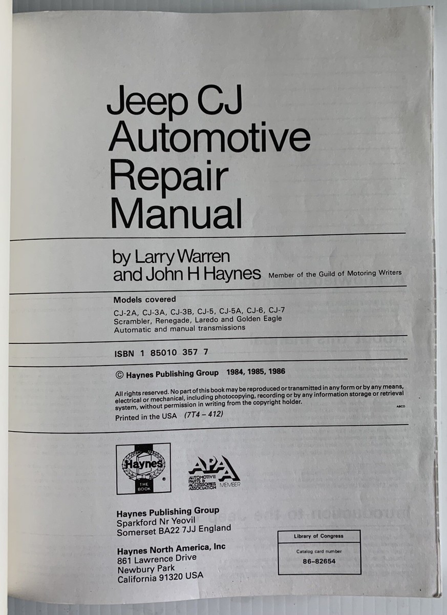 1949-1986 Jeep CJ Haynes Repair Manual CJ2A CJ3A CJ5 CJ6 Shop