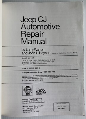 1949-1986 Jeep CJ Haynes Repair Manual CJ2A CJ3A CJ5 CJ6 Shop
