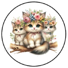 KITTEN CATS TRIO WITH FLOWERS ENVELOPE SEALS LABELS STICKERS PARTY FAVORS