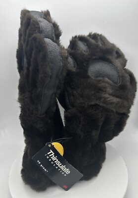 MENS Large Furry PAW Mittens Brown bears HAND USE cubs driving gloves THINSULATE