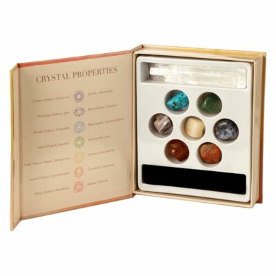 BRANDNEU SCHÖNES SET MIT 7 CHAKRA STEINEN SET MIT KRISTALL TOLLES GESCHENK