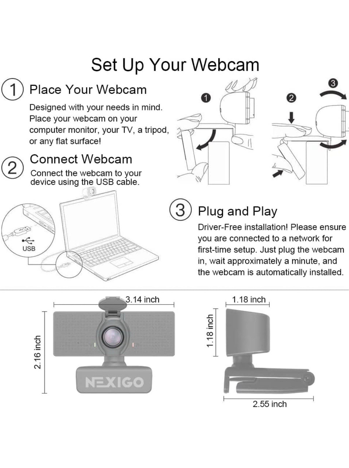 NexiGo N60 1080P Webcam with Microphone, Adjustable FOV, Zoom