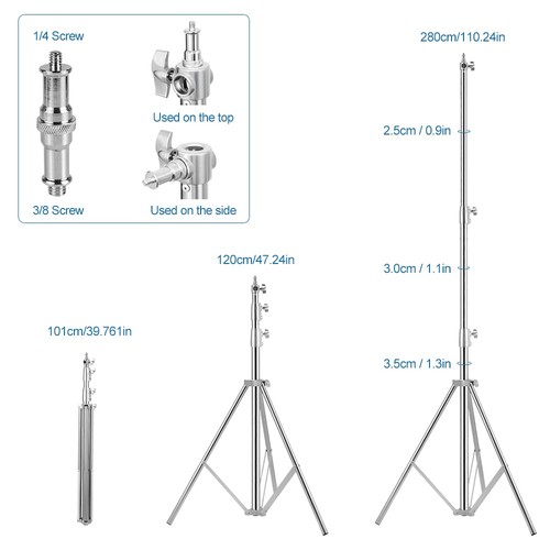 Stainless Steel Heavy Duty Photography Tripod Light Stand, 9.19 Feet/2.8m Stu... - Picture 6 of 7